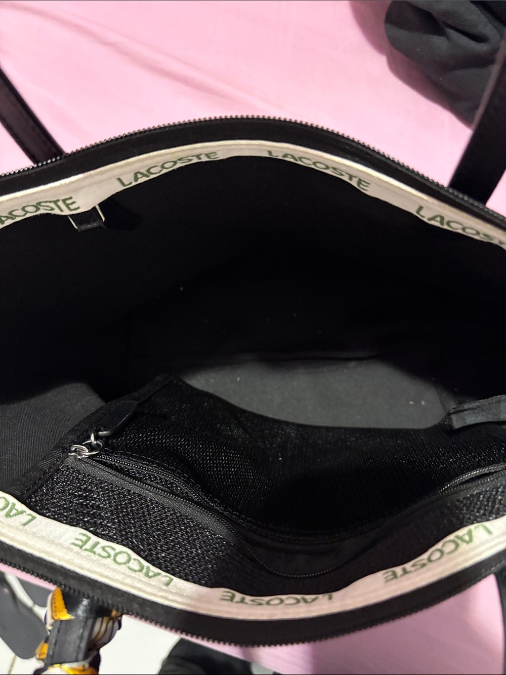 Lacoste Black Tote with Patterned Scarf Accent - Picture 2 of 5